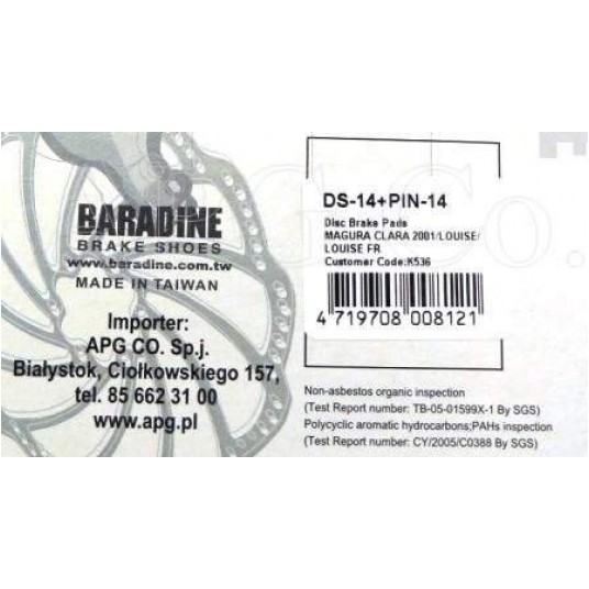 KLOCKI HAM. TARCZ. BARADINE DS-14 MAGURA SEMIMETAL -zdjęcie numer 2
